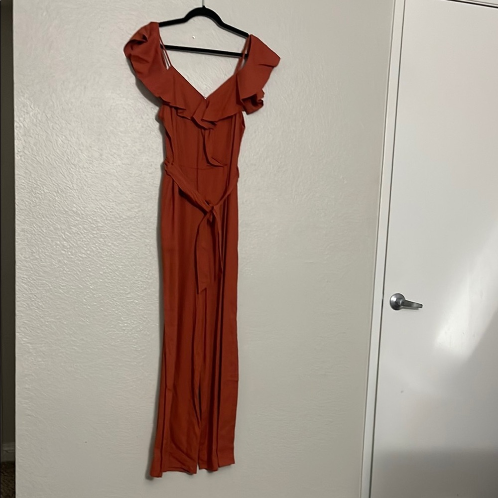Elegant Rust Off-Shoulder Dress